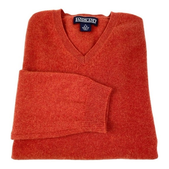 Lands’End Cashmere V Neck Sweater Orange Sz 6/8 - Picture 1 of 9